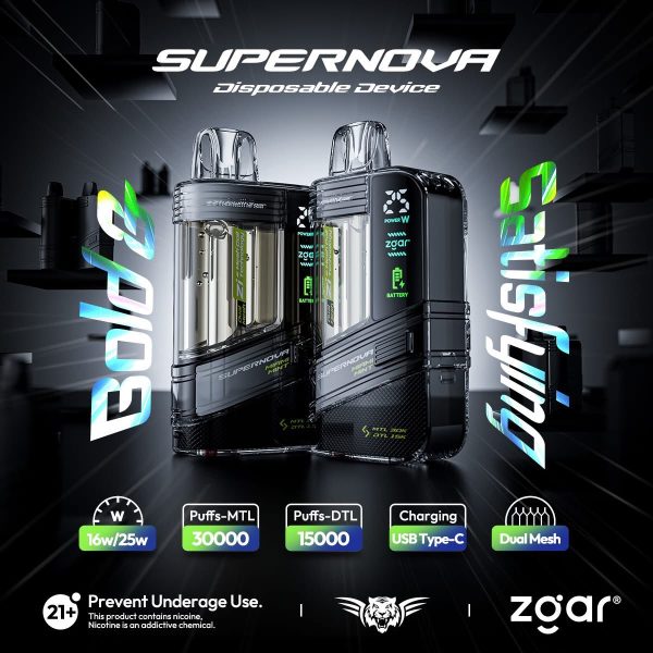 Ice Bear Zgar Supernova 20000 Puffs Disposable Vape - Adjustable Draw Resistance & Power, LCD Battery & Power Level Display